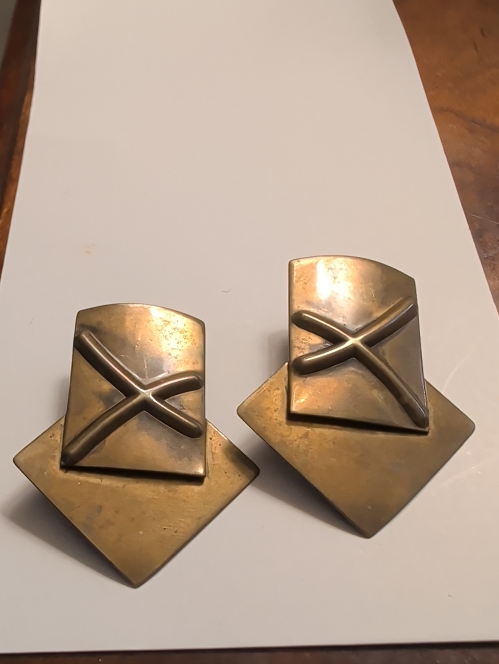 Vintage Metallic Earrings Bronze Brutalist Brass two piece arrow design post OOK